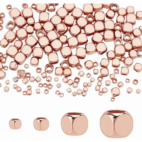200pcs 4 Sizes Cube Spacers Beads Smooth Square Spacer Bead Rose Gold Plated Cube Beads Brass Loose Bead Jewelry Findings