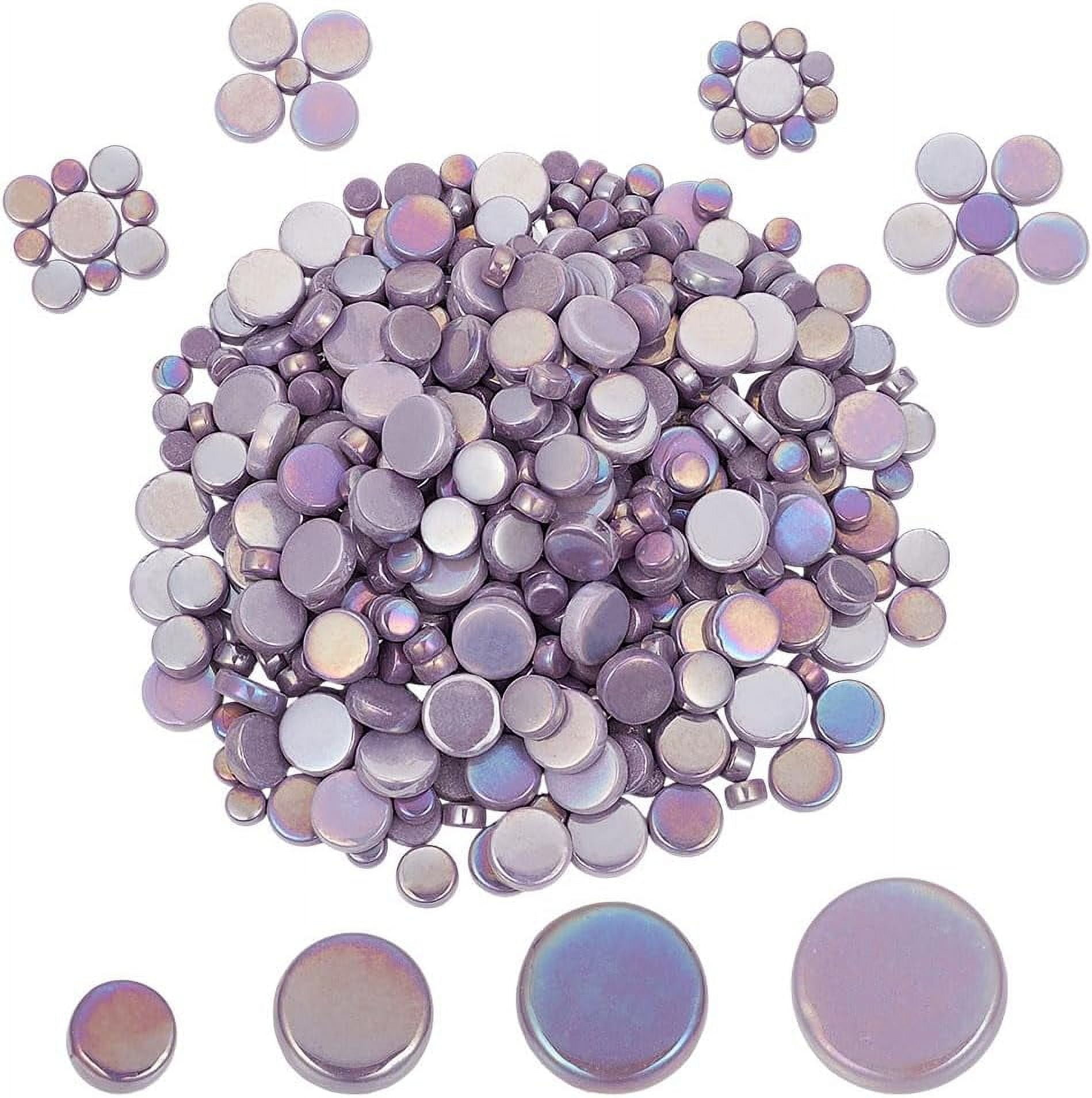 200pcs 4 Sizes Round Glass Mosaic Tiles forCrafts Purple Glass Mosaic Pieces Creative Iridescent Mosaic Tiles