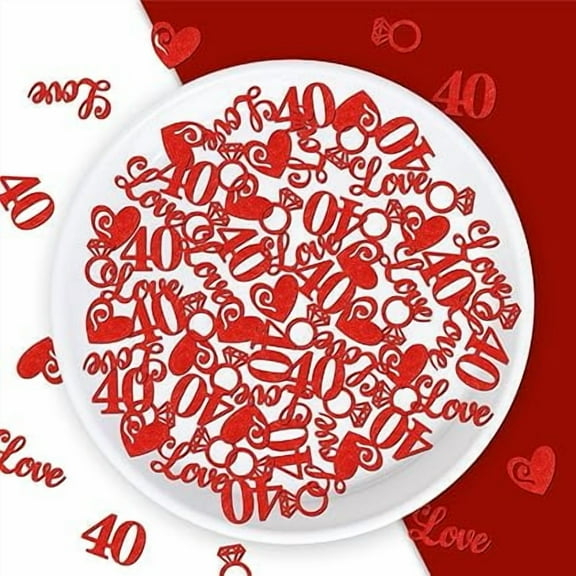 200pcs 40th Wedding Anniversary Glitter Confetti, Red 40th Happy Anniversary Confetti Table Decoration Ruby Wedding Celebration Decor DIY Craft Party Decorations
