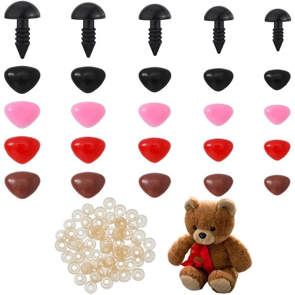 200pcs 5 Sizes DIY Plastic Nose 4 Color Safety Triangle Nose with Spacer DIY Craft Noses Mixed Color