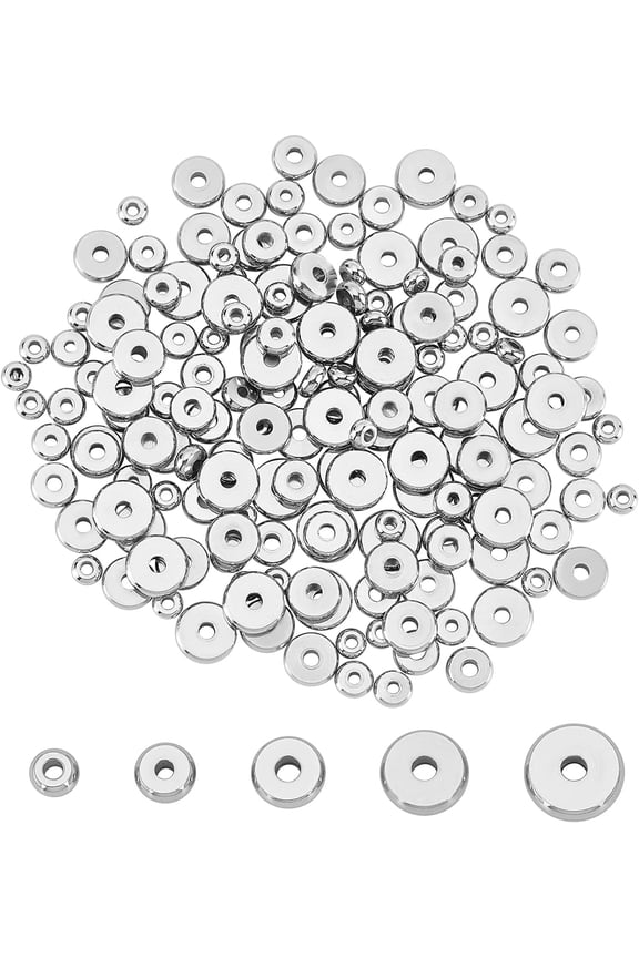 200pcs 5 Sizes Flat Disc Spacer Beads Flat Round Spacer Beads Solid 304 Stainless Steel Ring Loose Stopper Beads for Bracelet Necklace Jewelry Making