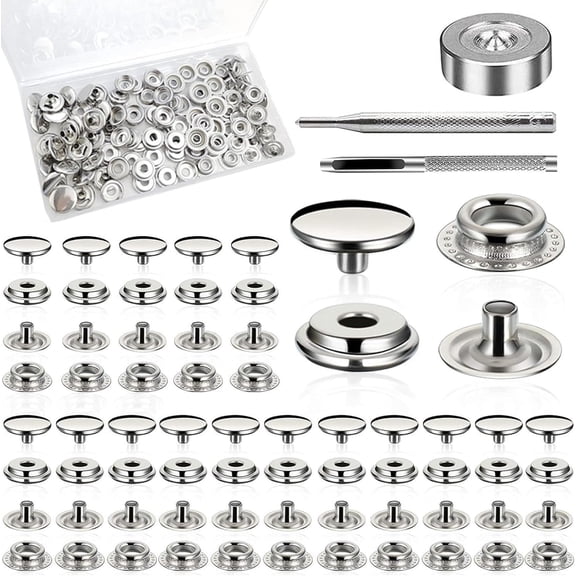 200pcs(50 Sets) 15mm Heavy Duty Stainless Steel Snap Buttons Kit | Marine Grade Rustproof Fasteners with Setting Tool | for Boat Canvas, Leather, Clothing, Tents, Furniture Covers