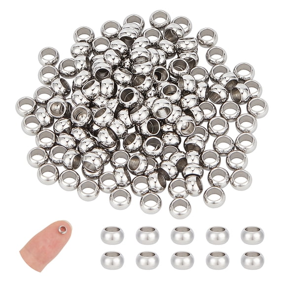 200pcs 5mm Rondelle Spacer Beads Stainless Steel Loose Beads Metal Small Hole Spacer Beads Smooth Surface Beads Finding Hole 3mm
