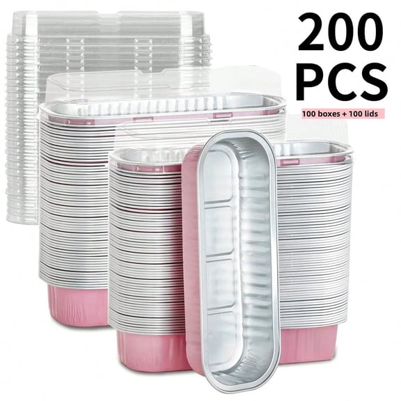 200pcs 6.8oz Mini Aluminum Foil Loaf Pans With Lids,Disposable Ramekins,Rectangular Baking Containers Kitchen Stuff Muffin Liners,Desserts Flans,Custard Cake Pudding Jello Cups For Baking Cakes