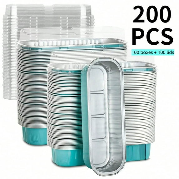 200pcs 6.8oz Mini Aluminum Foil Loaf Pans With Lids,Disposable Ramekins,Rectangular Baking Containers Kitchen Stuff Muffin Liners,Desserts Flans,Custard Cake Pudding Jello Cups For Baking Cakes