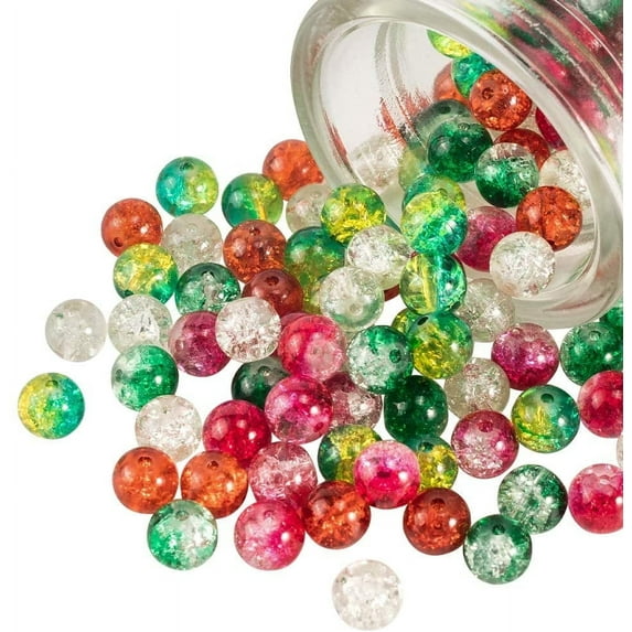 200pcs 8mm Crackle Glass Beads Red Green Beads Round Handcrafted Loose Beads Baking Painted Crackle Beads for Bracelet Necklace Earrings Xmas Jewelry Making 5 Colors