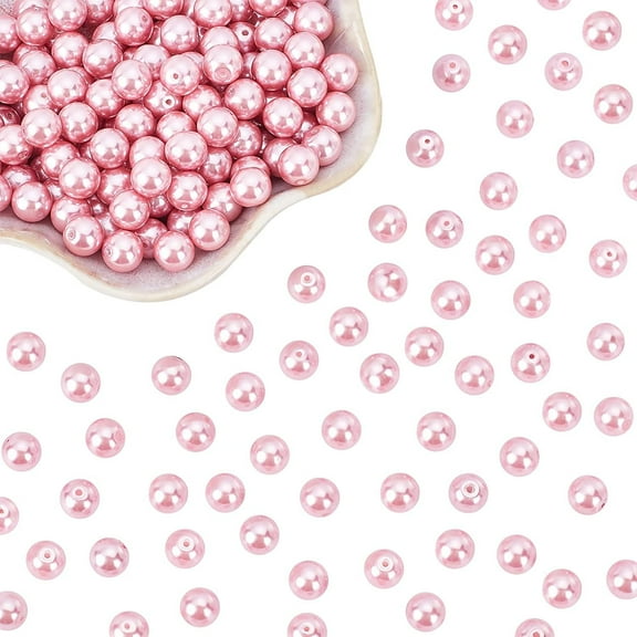 200pcs 8mm Pink Glass Pearl Beads Satin Luster Craft Pearl Bead Eco-Friendly Dyed Round Loose Spacer Beads for Valentine Wedding Earring Bracelet Necklace Jewelry Making 0.7~1.1mm Hole