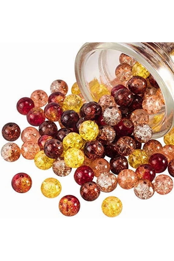 200pcs 8mm Spray Painted Crackle Glass Beads Round Handcrafted Loose Beads for Jewelry Making