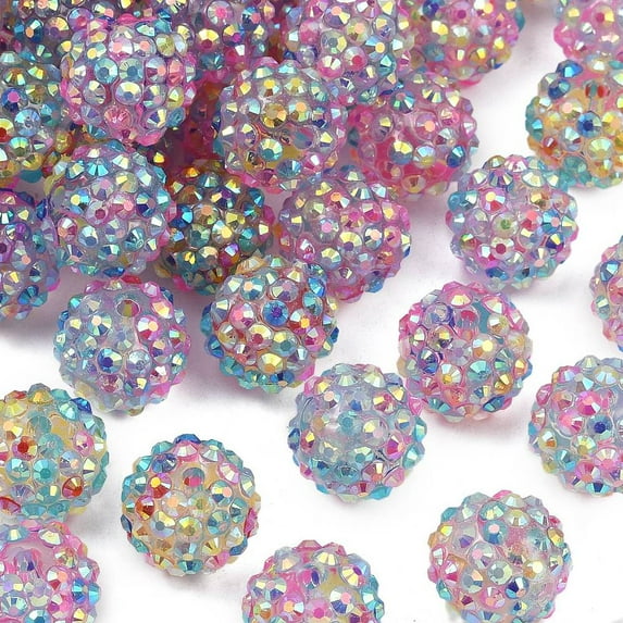 200pcs AB-color Resin Rhinestone Beads with Acrylic Round Beads Inside for Bubblegum Jewelry Colorful 16x14mm Hole: 2~2.5mm