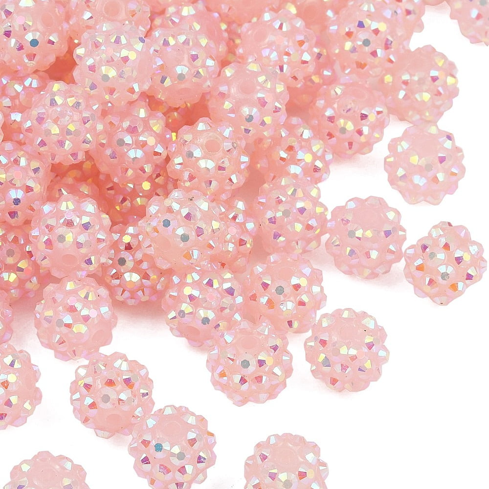 200pcs AB-color Resin Rhinestone Beads with Acrylic Round Beads Inside for Bubblegum Jewelry Pink 12x10mm Hole: 2~2.5mm