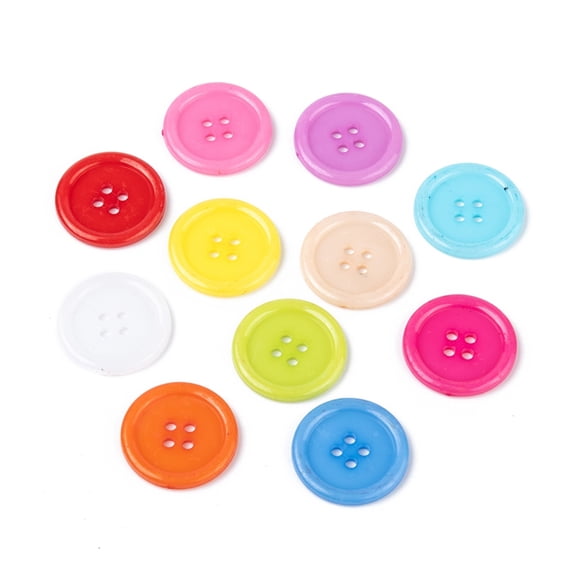 200pcs Acrylic Sewing Buttons Plastic Shirt Buttons for Costume Design 4-Hole Dyed Flat Round Mixed color 25x3mm Hole: 2mm