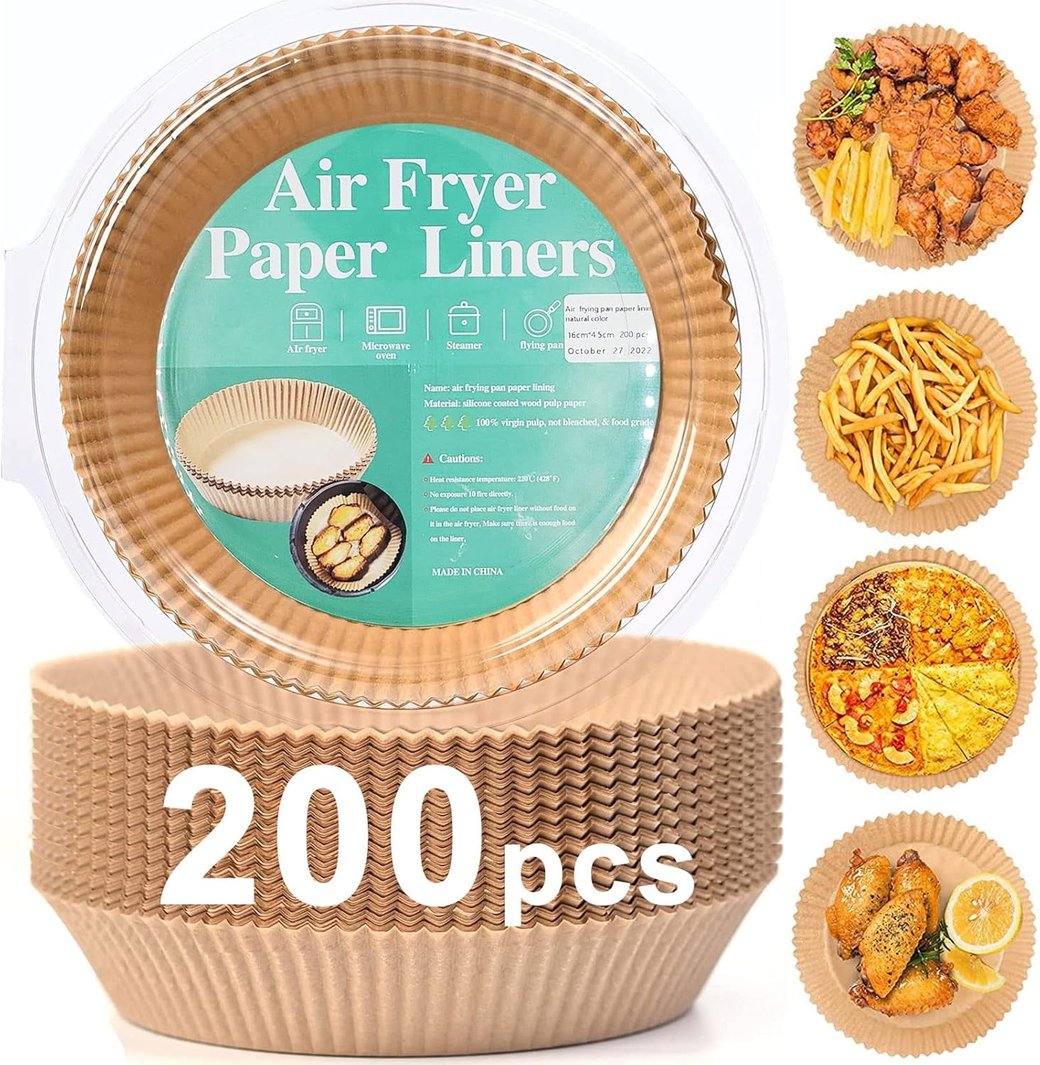 200pcs Air Fryer Disposable Paper Liner, Non-Stick Disposable Air Fryer Parchment Paper Liners, Baking Paper for Air Fryer Oil-Proof, Water-Proof, Food Grade Parchment