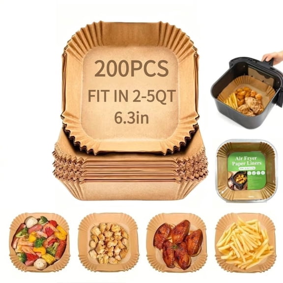 200pcs Air Fryer Liners for 2-5 QT, Multiple Shapes & Sizes Available Disposable Parchment Paper, Non-Stick, Oil & Water Proof, Food Grade, Heat Resistant