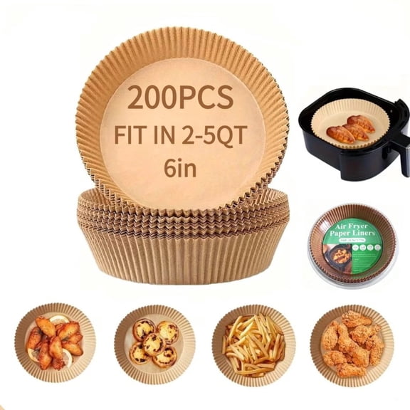 200pcs Air Fryer Liners for 2-5 QT, Multiple Shapes & Sizes Available Disposable Parchment Paper, Non-Stick, Oil & Water Proof, Food Grade, Heat Resistant