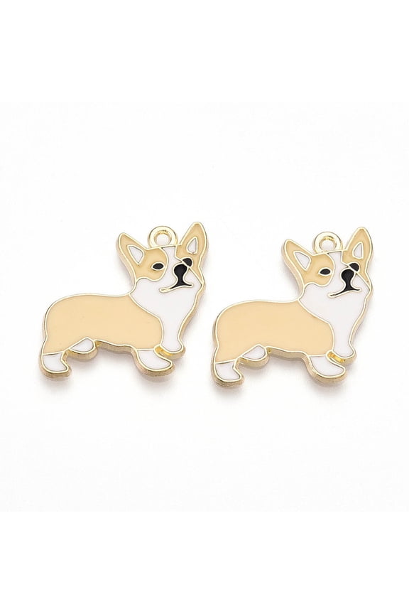200pcs Alloy Enamel Pendants Cadmium Free & Lead Free Light golden Welsh Corgi Moccasin 23x24.5x1mm Hole: 1.6mm
