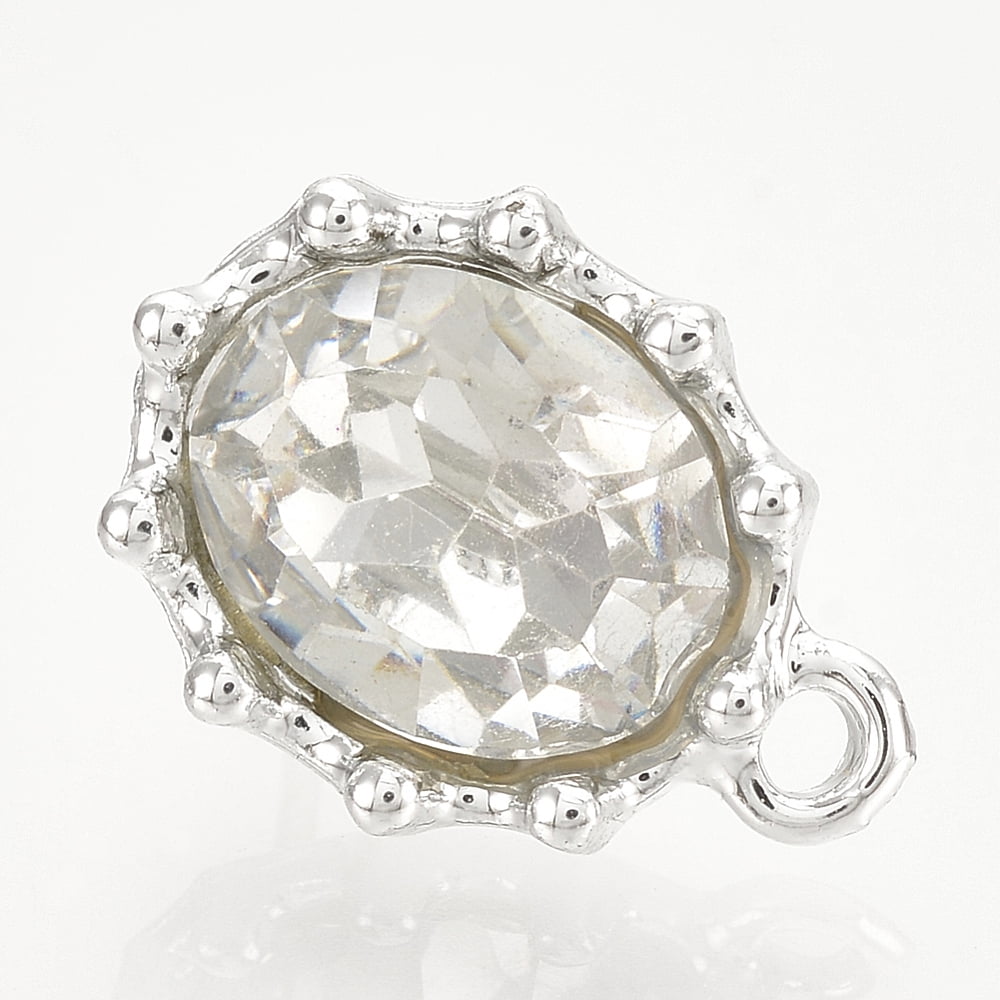 200pcs Alloy Stud Earring Findings with Loop Resin & Brass Pins Oval Clear 15x10.5mm Hole: 1mm Pin: 0.6mm