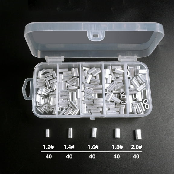 200pcs Aluminum Crimp Sleeves Connector Kit 5 Sizes Double Barrel Crimp Sleeves for Fishing Line