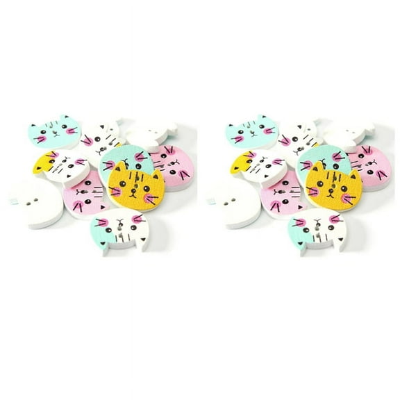 200pcs Animal Cat Wooden Button Sewing Scrapbooking DIY Craft Colorful 2 Holes