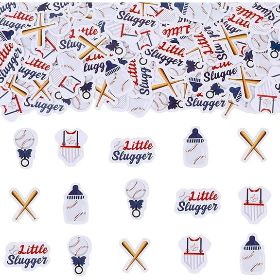 200pcs Baseball Party Confetti Decorations for Boys, Blue Little Slugger Themed Birthday Baby Shower Table Decorations, Baseball Bat Baby Clothes Party Dessert Supplies