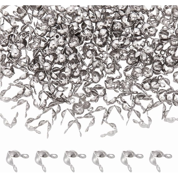 200pcs Bead Tips 304 Stainless Steel Calotte Ends 1.5mm Hole Clamshell Knot Cover for DIY Jewelry Making Stainless Steel color