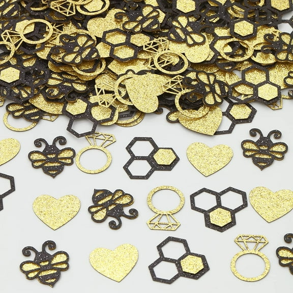 200pcs Bee Bridal Shower Confetti, Bride to Bee Decorations Black Gold, Glitter Bee Paper Confetti Table Decor for Bridal Shower, Bachelorette, Engagement, Wedding Party Supplies
