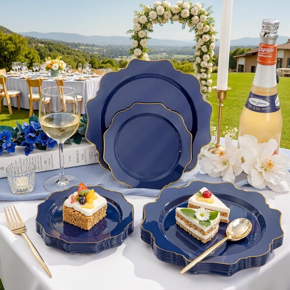 200pcs Blue Plastic Plates - Navy Blue Plates Disposable - Heavy Duty Plastic Plate for Weddings/Parties/Birthday