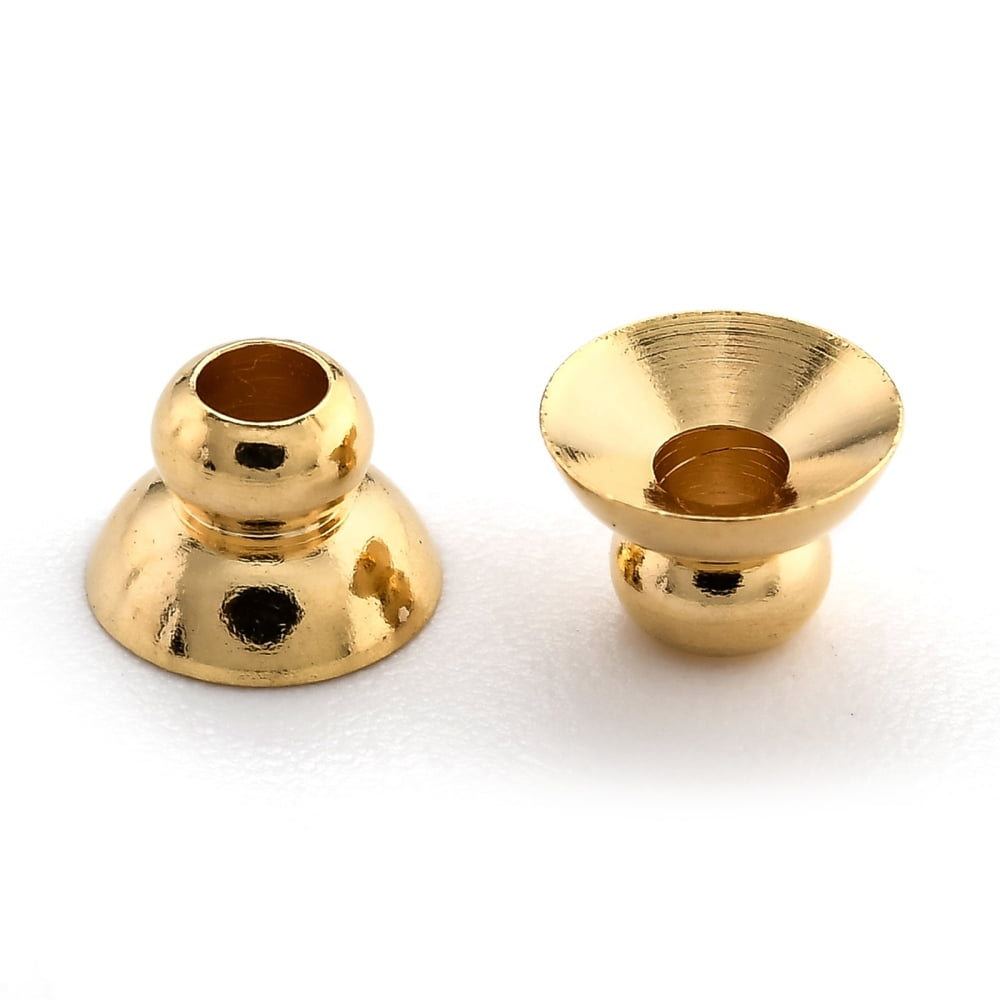 200pcs Brass Beads Cap Long-Lasting Plated Apetalous Real 24K golden Plated 6x4mm Hole: 2mm