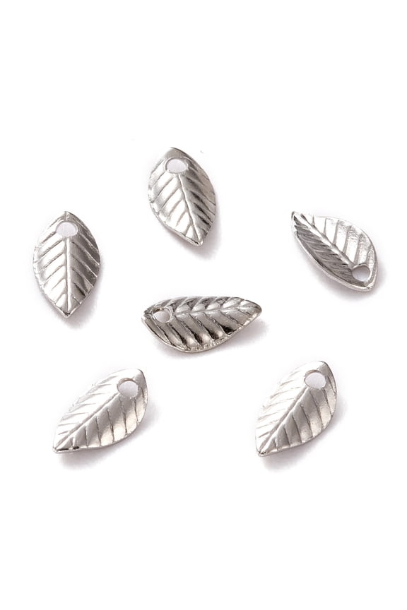 200pcs Brass Charms Leaf Platinum 7x4x1mm Hole: 1mm