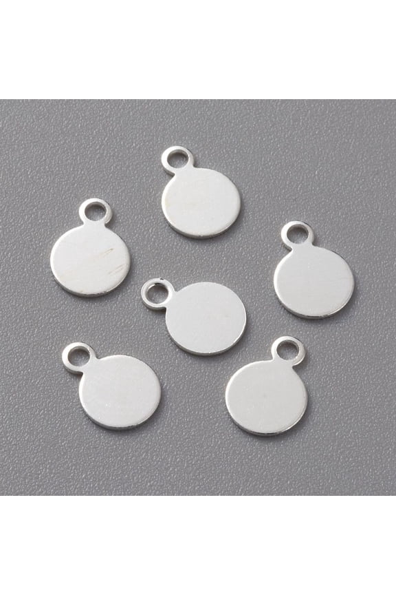200pcs Brass Charms Stamping Blank Tag Long-Lasting Plated Flat Round 925 Sterling Silver Plated 8.5x6x0.5mm Hole: 1.5mm