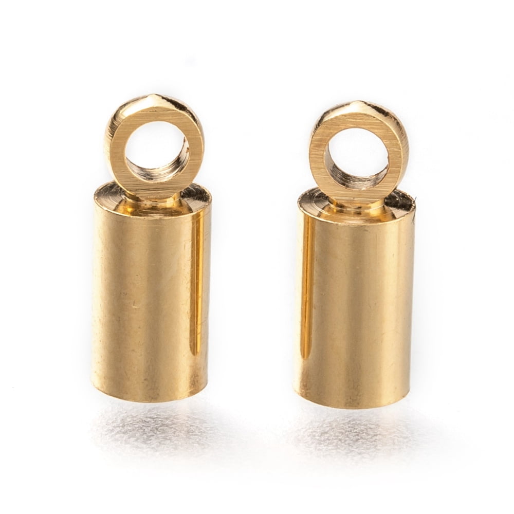 200pcs Brass Cord Ends End Caps Long-Lasting Column golden 9x3.5mm Hole: 1.5mm Inner Diameter: 3mm