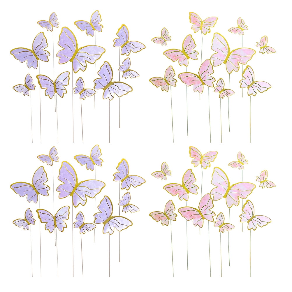 Butterfly Cake Toppers Decorations - 1 Big Happy Birthday Cake Topper &  15Pcs 3D White Gold Butterfly Cupcake Toppers - Butterfly Party Supplies  for