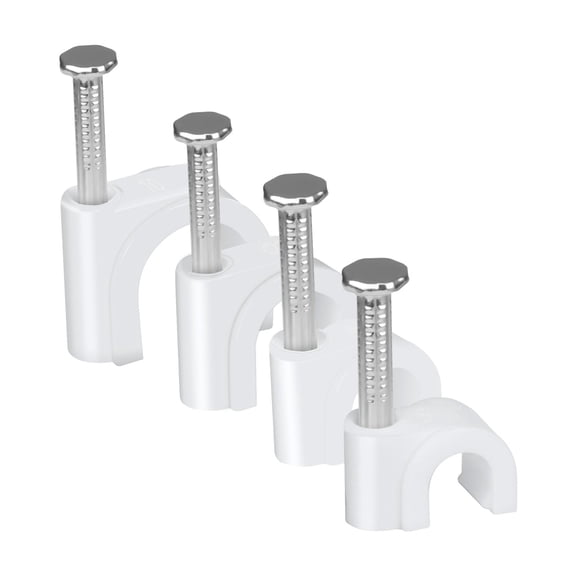 200pcs Cable Clips 5/6/8/10mm Cable Nail Clips Cable Tacks Coaxial Nail Clamps for Cable Cord Management RG6 RG59 CAT5 CAT6 RJ45 Electrical Ethernet Coaxial Clamps, White