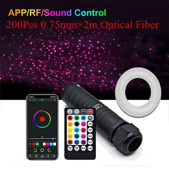 200pcs Car Roof Star Light Kit RGB LED Fiber Optic Lamp Bluetooth APP Control 6W
