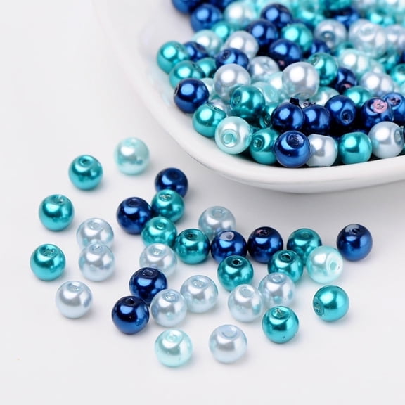 200pcs Carribean Blue Mix Pearlized Glass Pearl Beads Mixed Color 6mm Hole: 1mm