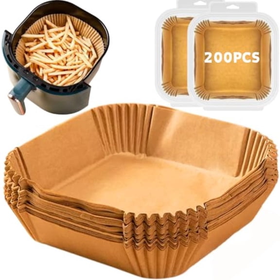 200pcs Cayton Air Fryer Liners Compatible for for square Air Fryers, Pre-Cut Non-Stick Parchment Paper Sheets with Raised Edges - Release, Even, Compatible with 6-Quart Fryers (No cleaning Required)