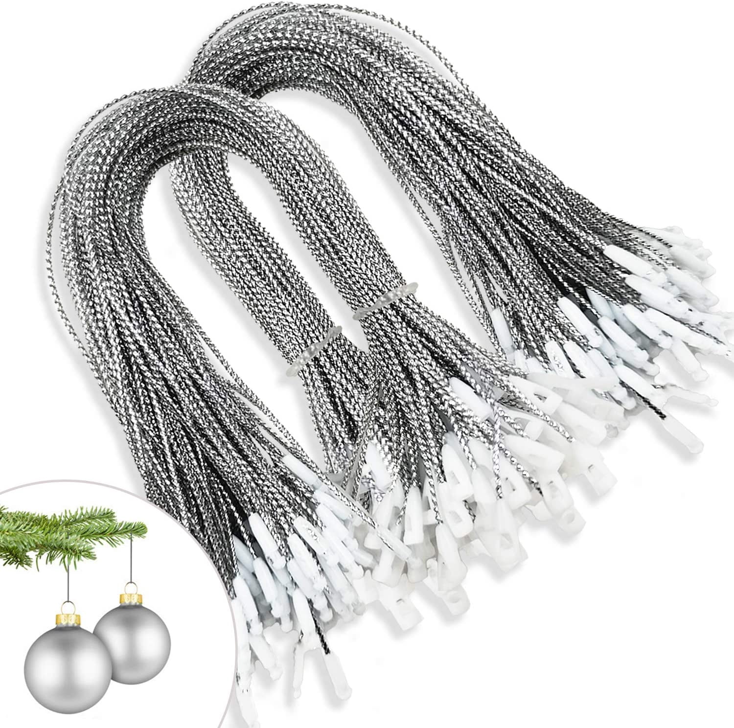 Nuanchu Christmas Ornament Hangers – 300 Precut Green Polyester Cords With Snap Fasteners For Holiday Decor