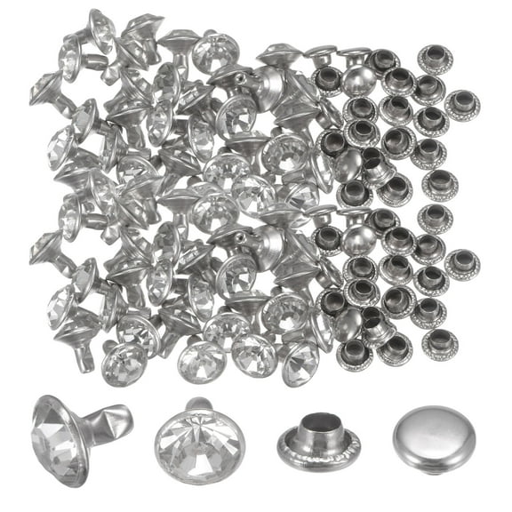 200pcs Crystal Rivets 8mm Rhinestone Rivets Rapid Stud Rivets for Clothing Leather Crafting, White Clear