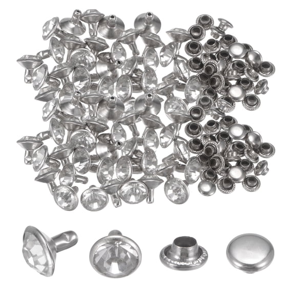 200pcs Crystal Rivets 9mm Rhinestone Rivets Rapid Stud Rivets for Clothing Leather Crafting, White Clear