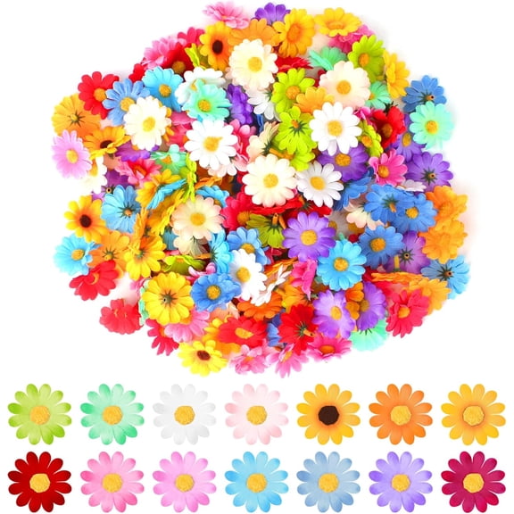 200pcs Daisy Heads Artificial Flowers, Colorful Silk Flowers, Artificial Flower Heads for Crafts, Mini Daisy Flower Heads for DIY Crafts, Bride, Dress, Party Decorations