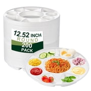 200pcs Divided Plate Enviromental Divided Plates with 9 Compartment Round biodegradable Sugarcane pulp Serving Plate,Sugarcane Plate for Events, Wedding, Holidays, Parties