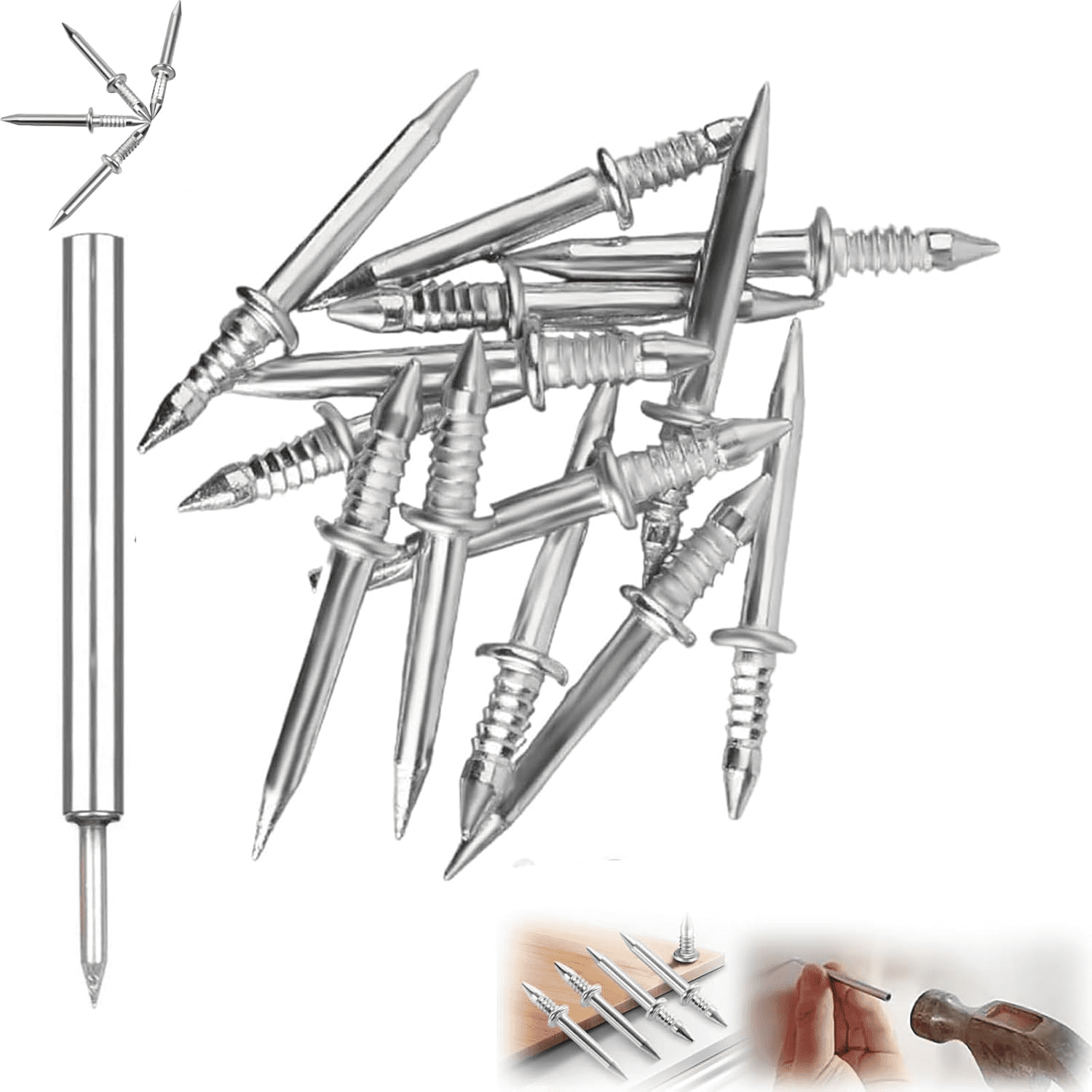 200pcs Double Head Skirting Thread Seamless Nail,Hardware Carbon Steel