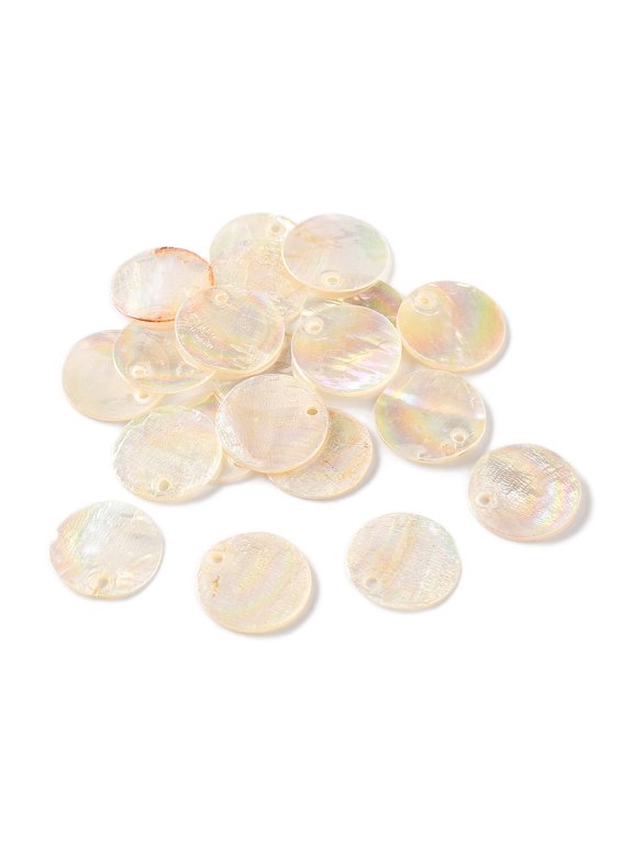 200pcs Edge Golden Capiz Shell Pendants for Jewelry Making Flat Round Beige 15x1.5mm Hole: 1.4mm
