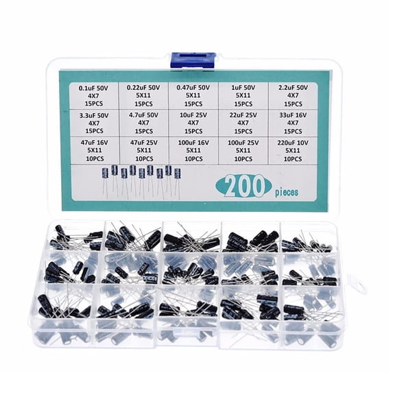 200pcs Mixed Value Electrolytic Capacitor Set Comprehensive for DIY Electronics