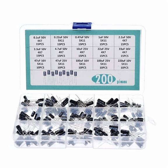 200pcs Electrolytic Capacitor set Completes Electrolytic Capacitor set Assorted Values in Convenient Box for Easy Access