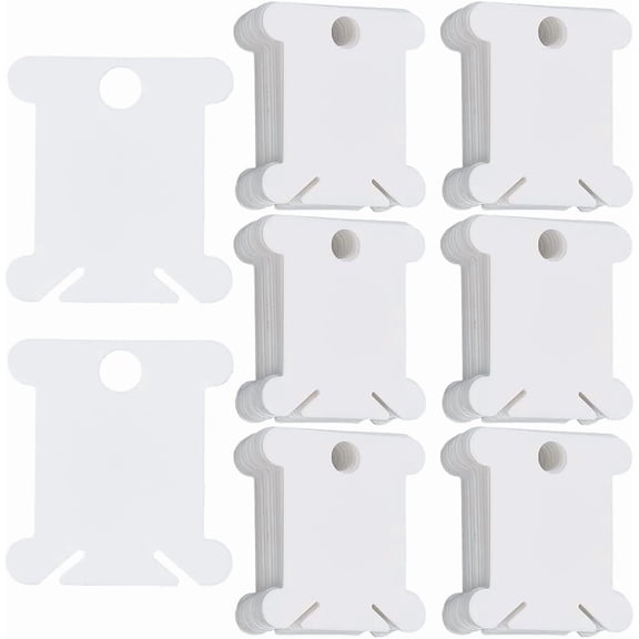 200pcs Embroidery Floss Bobbins Ribbon Bobbins Plastic Mini White Flat Cardboards Thread Cords Line Strings Needlework Organizer Spool