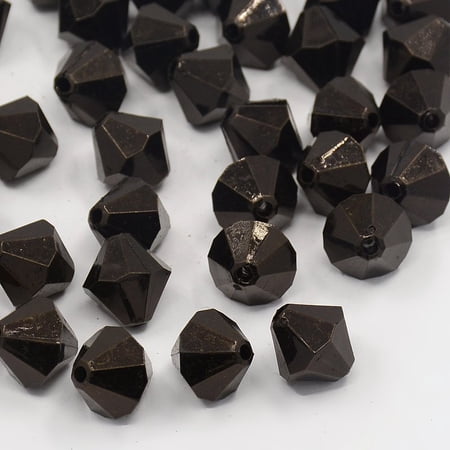 200pcs Faceted Bicone Transparent Acrylic Beads Dyed Black 8mm Hole: 1mm