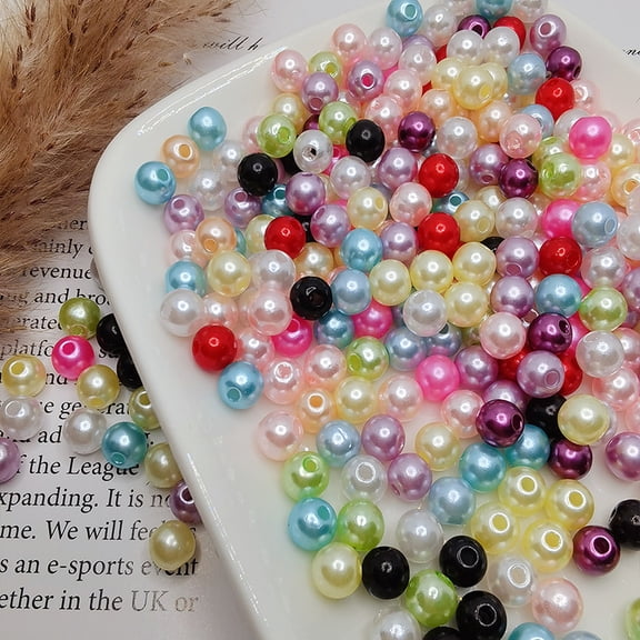 200pcs Fake Pearl Beads 8mm Round Plastic Pearl Beads with Hole for DIY Bracelet Necklace Jewelry Making Supplies Handmade Craft
