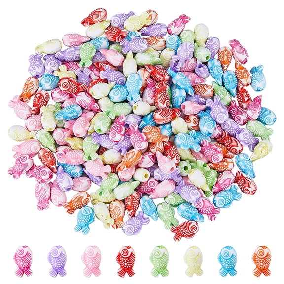 200pcs Fish Craft style Acrylic Beads Mixed color 15x9x7.5mm Hole: 2.5mm