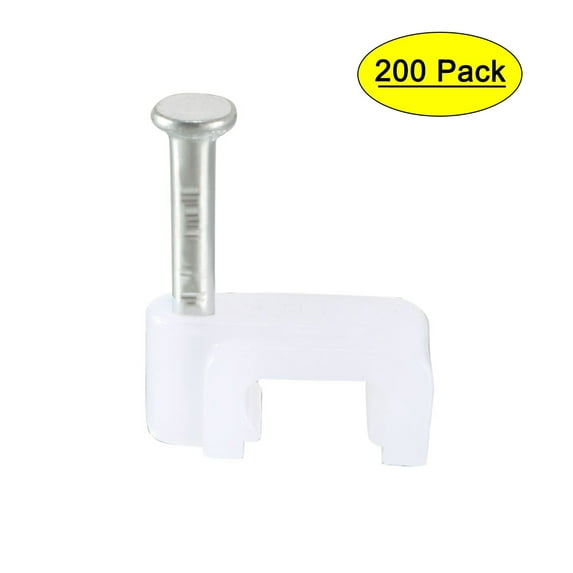 200pcs Flat Cable Clip Nail Coaxial Tacks Wire Clips 6mm White