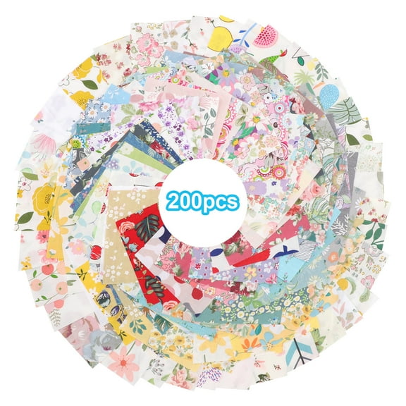 200pcs Floral Cotton Fabric, TSV 4 x 4'' Quillting Patchwork for Sewing, DIY Craft Projects, Multicolor
